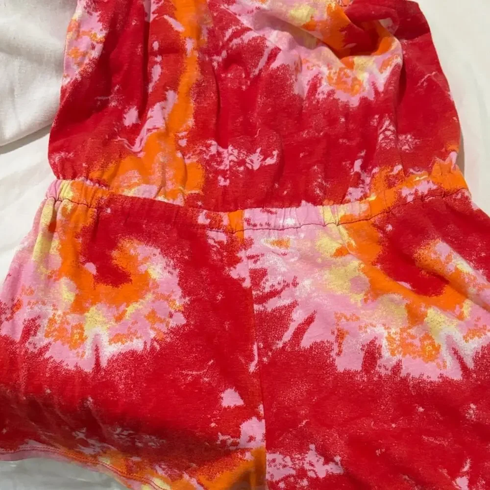 Harper Canyon 7 Colorful Tie-Dye Kids reddish pink Romper nwot cotton